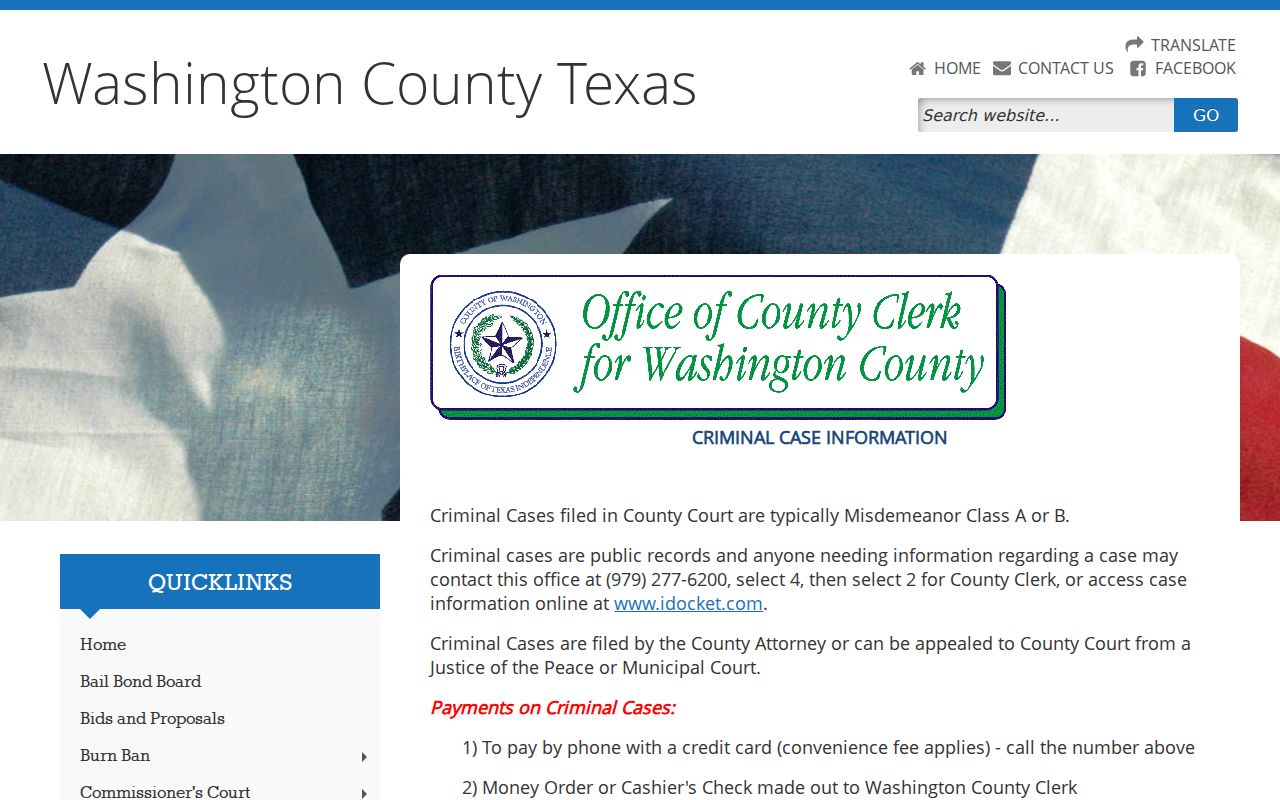 Washington County arrest warrant and County Court at Law criminal records information