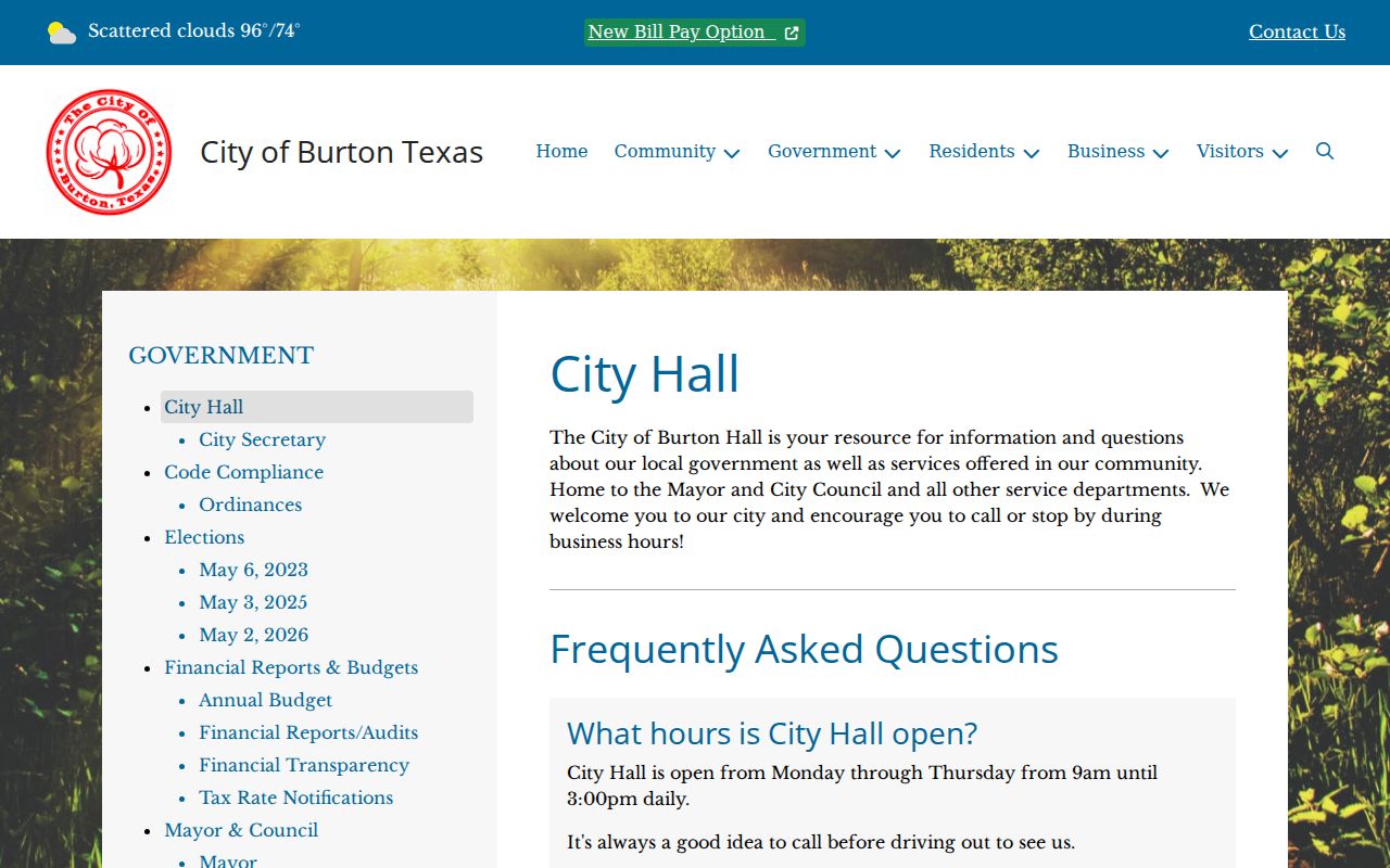 Burton warrant records and Washington County City Hall location and hours
