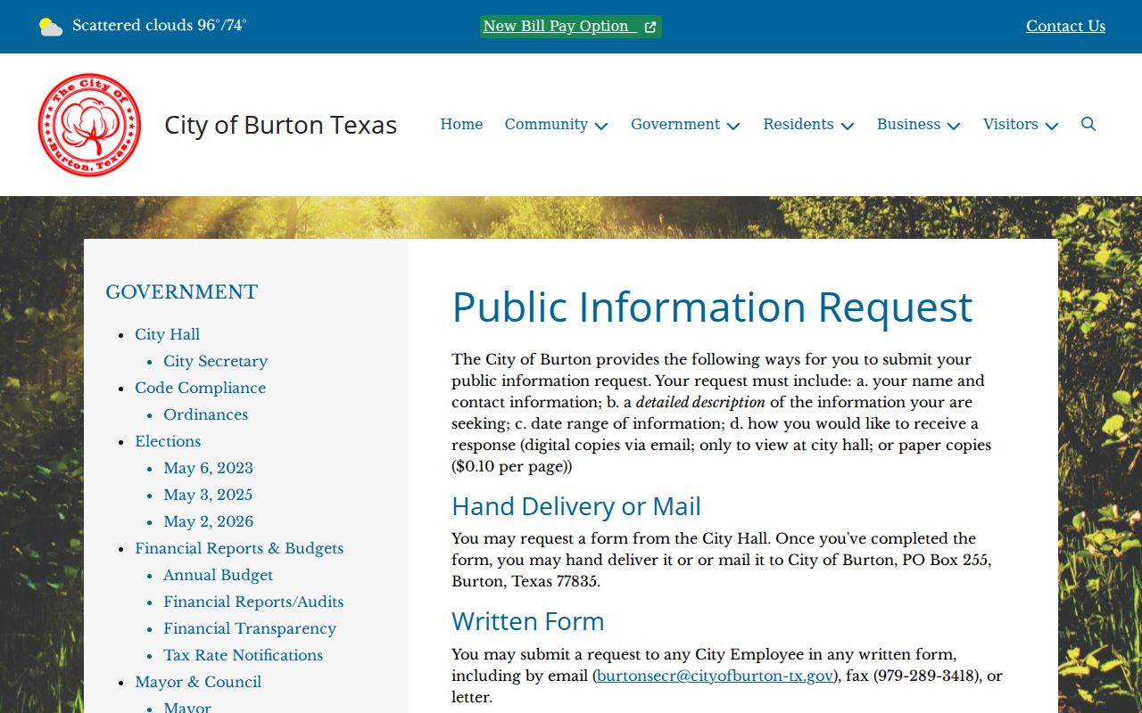 Washington County Burton warrant record request fields and copy fee