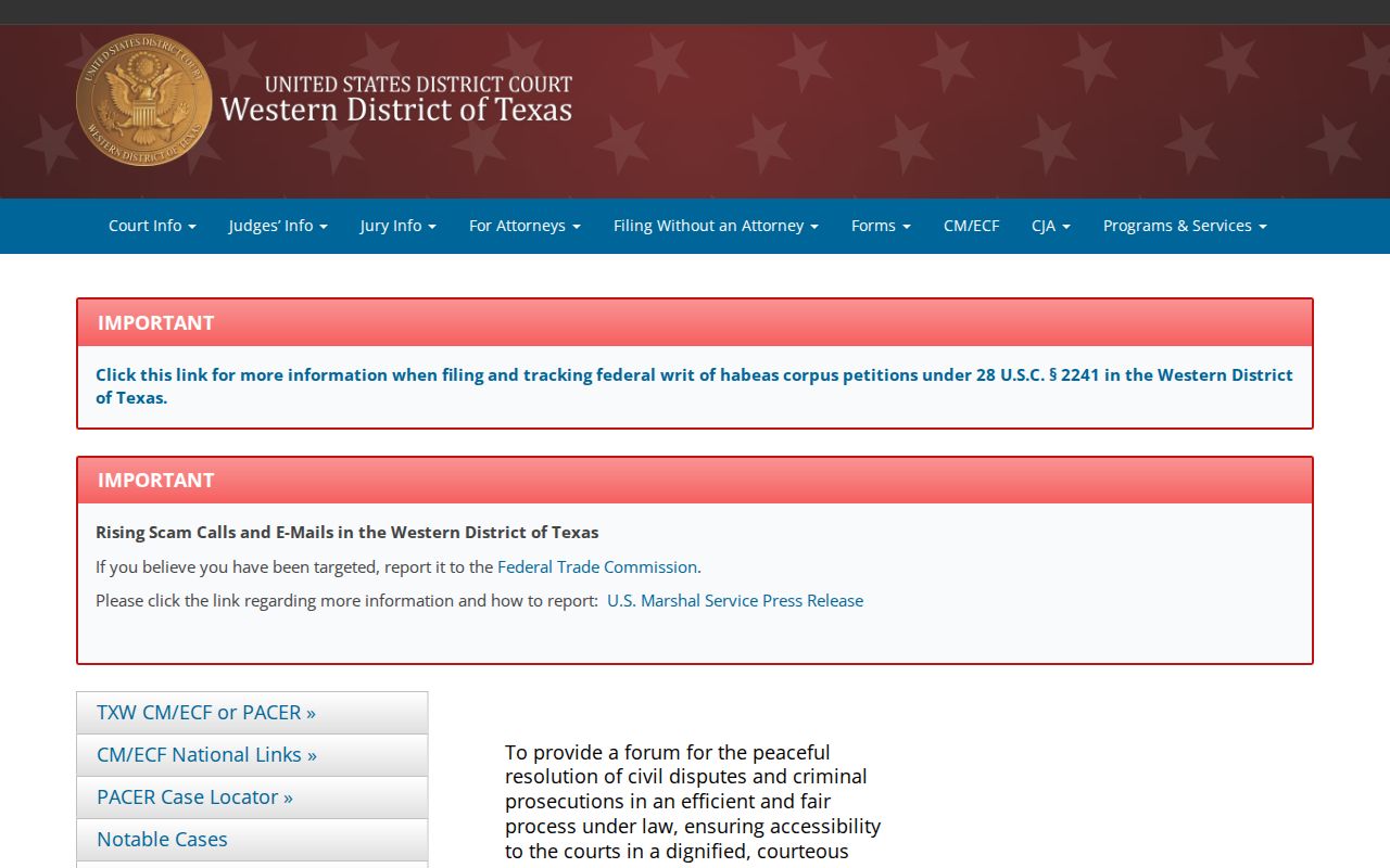 Washington County federal warrant context and Austin Division Western District courthouse